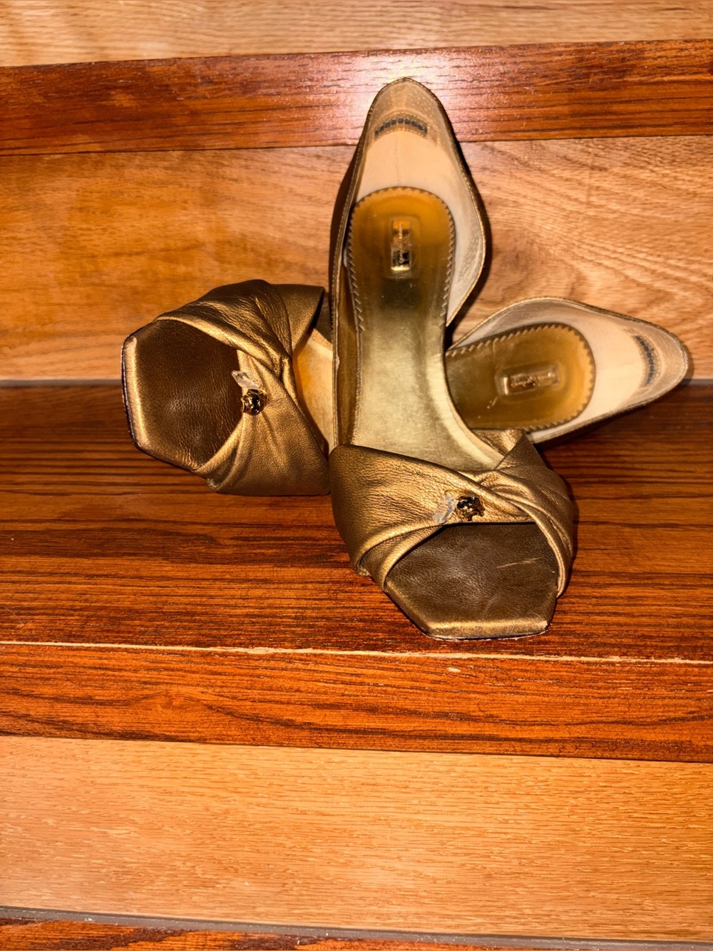 Report Signature Metallic Gold Peep-Toe Mules